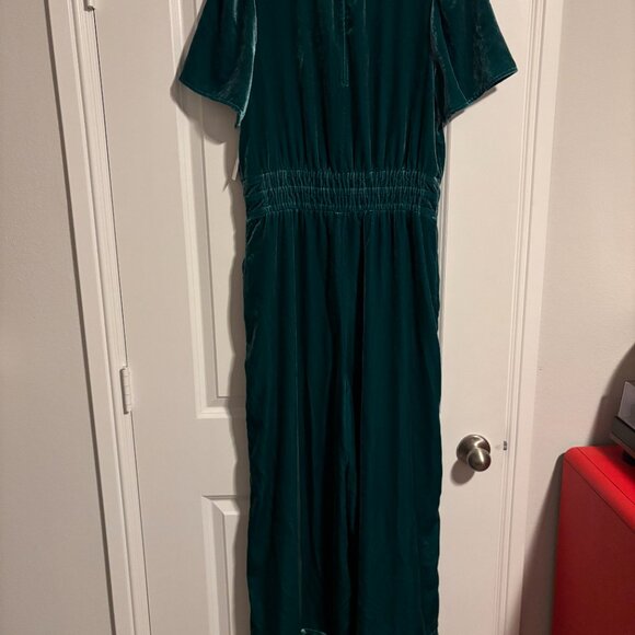 Anthropologie The Somerset Jumpsuit: Velvet Edition - Teal Green Blue NWT - Picture 2 of 11